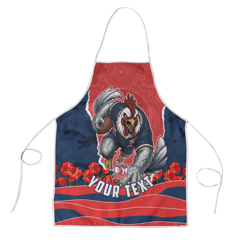 Personalized Sydney Roosters ANZAC Tribute Apron Poppy Field Soldier Silhouette Aboriginal Rugby Mascot