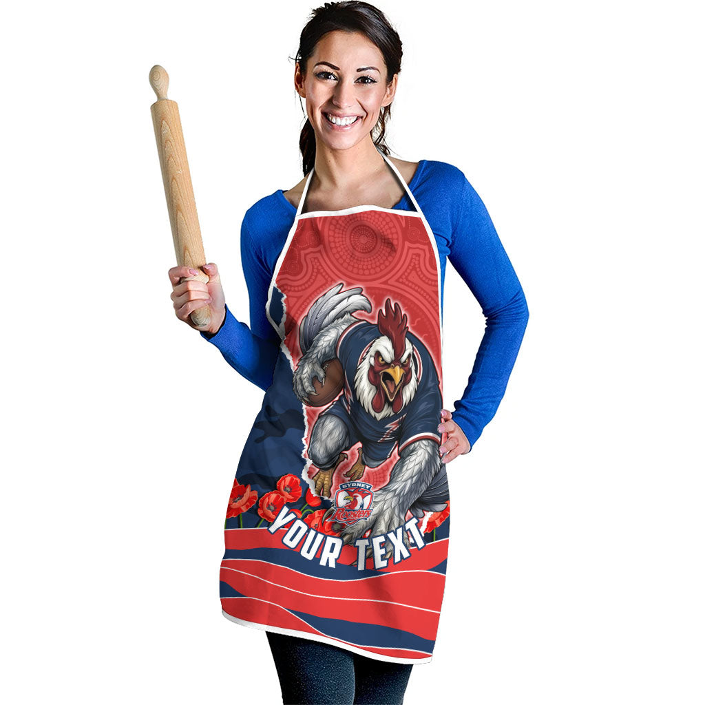 Personalized Sydney Roosters ANZAC Tribute Apron Poppy Field Soldier Silhouette Aboriginal Rugby Mascot