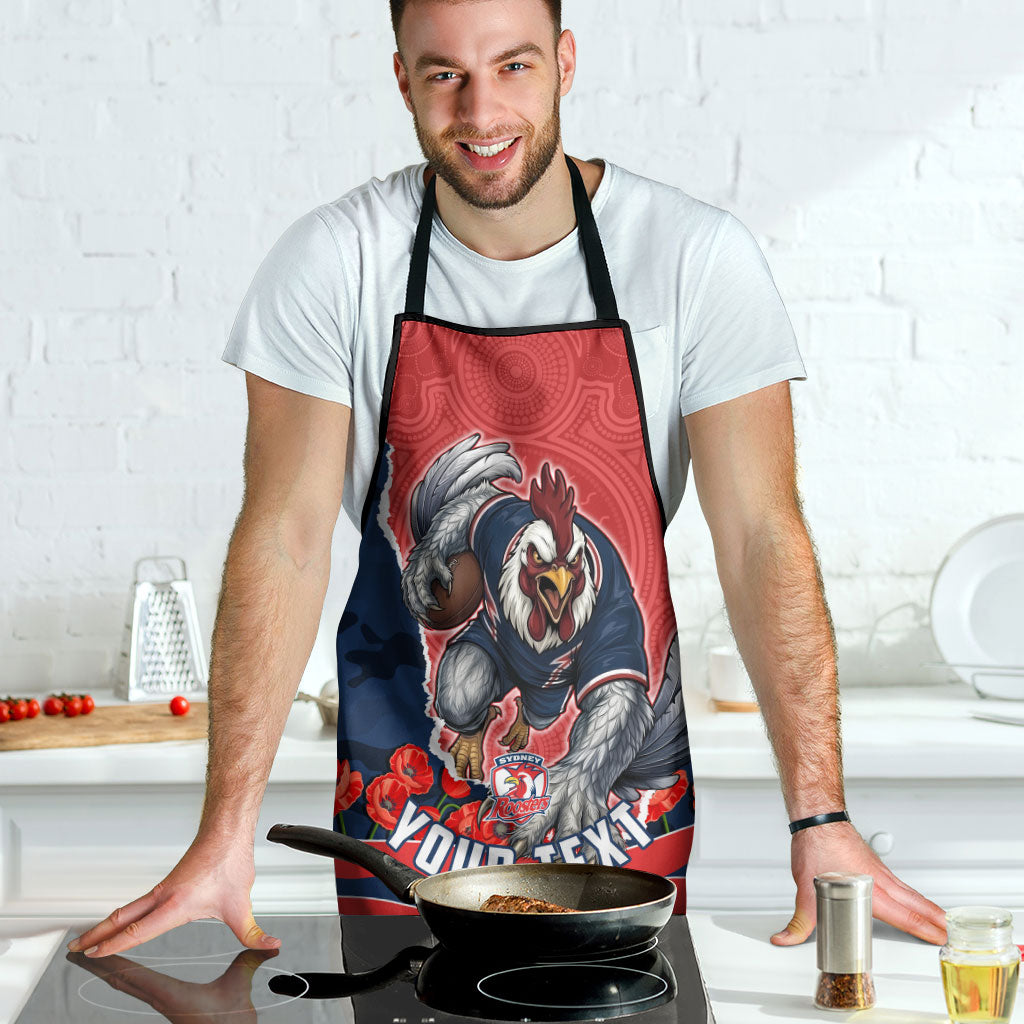 Personalized Sydney Roosters ANZAC Tribute Apron Poppy Field Soldier Silhouette Aboriginal Rugby Mascot