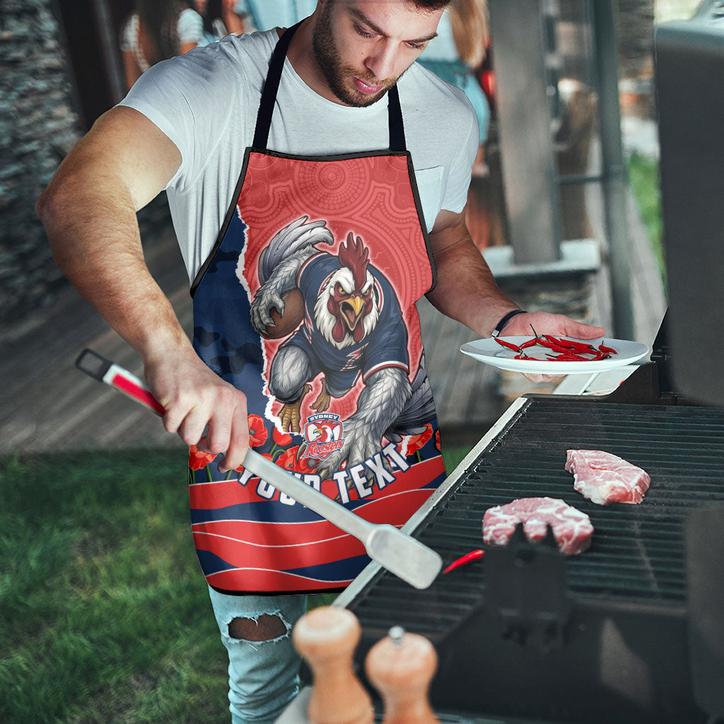 Personalized Sydney Roosters ANZAC Tribute Apron Poppy Field Soldier Silhouette Aboriginal Rugby Mascot