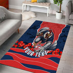 Personalized Sydney Roosters ANZAC Tribute Area Rug Poppy Field Soldier Silhouette Aboriginal Rugby Mascot
