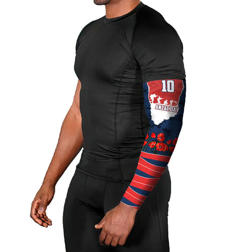 Personalized Sydney Roosters ANZAC Tribute Arm Sleeves Poppy Field Soldier Silhouette Aboriginal Rugby Mascot