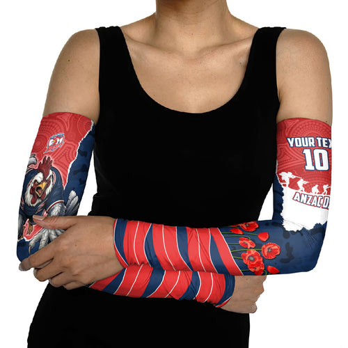 Personalized Sydney Roosters ANZAC Tribute Arm Sleeves Poppy Field Soldier Silhouette Aboriginal Rugby Mascot