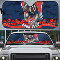 Personalized Sydney Roosters ANZAC Tribute Auto Sun Shade Poppy Field Soldier Silhouette Aboriginal Rugby Mascot