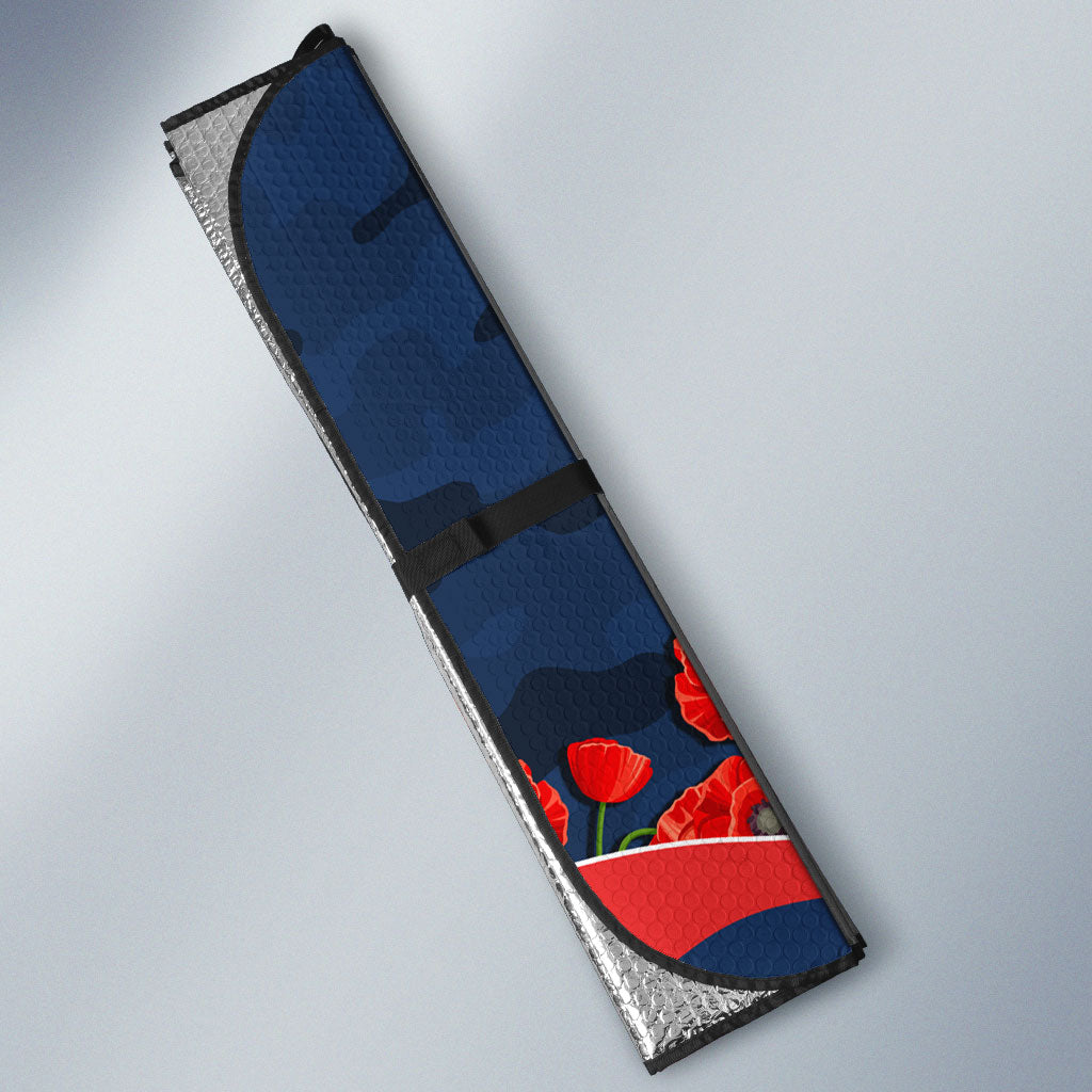Personalized Sydney Roosters ANZAC Tribute Auto Sun Shade Poppy Field Soldier Silhouette Aboriginal Rugby Mascot