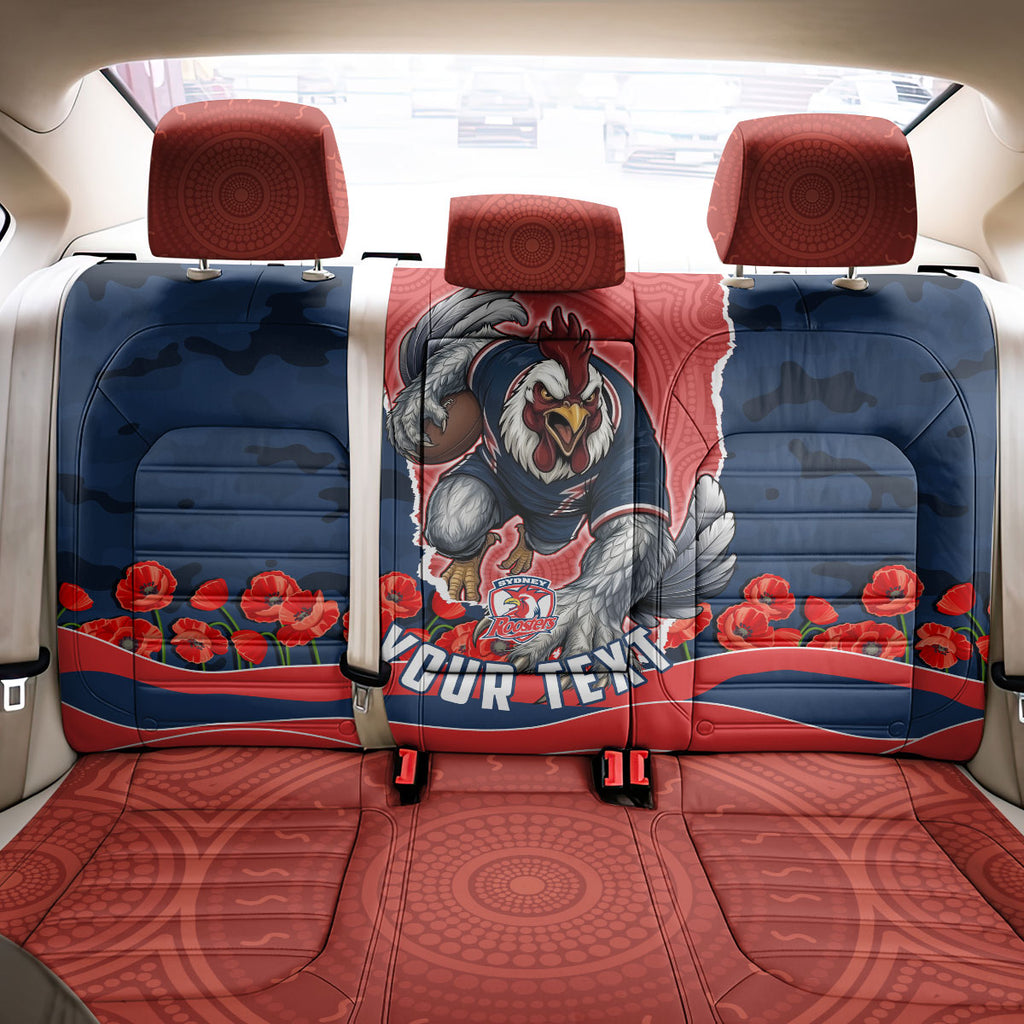 Personalized Sydney Roosters ANZAC Tribute Back Car Seat Cover Poppy Field Soldier Silhouette Aboriginal Rugby Mascot