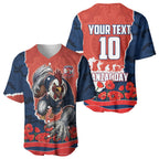Personalized Sydney Roosters ANZAC Tribute Baseball Jersey Poppy Field Soldier Silhouette Aboriginal Rugby Mascot