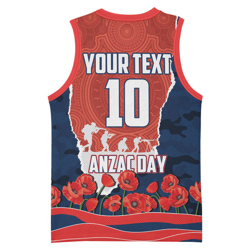 Personalized Sydney Roosters ANZAC Tribute Basketball Jersey Poppy Field Soldier Silhouette Aboriginal Rugby Mascot