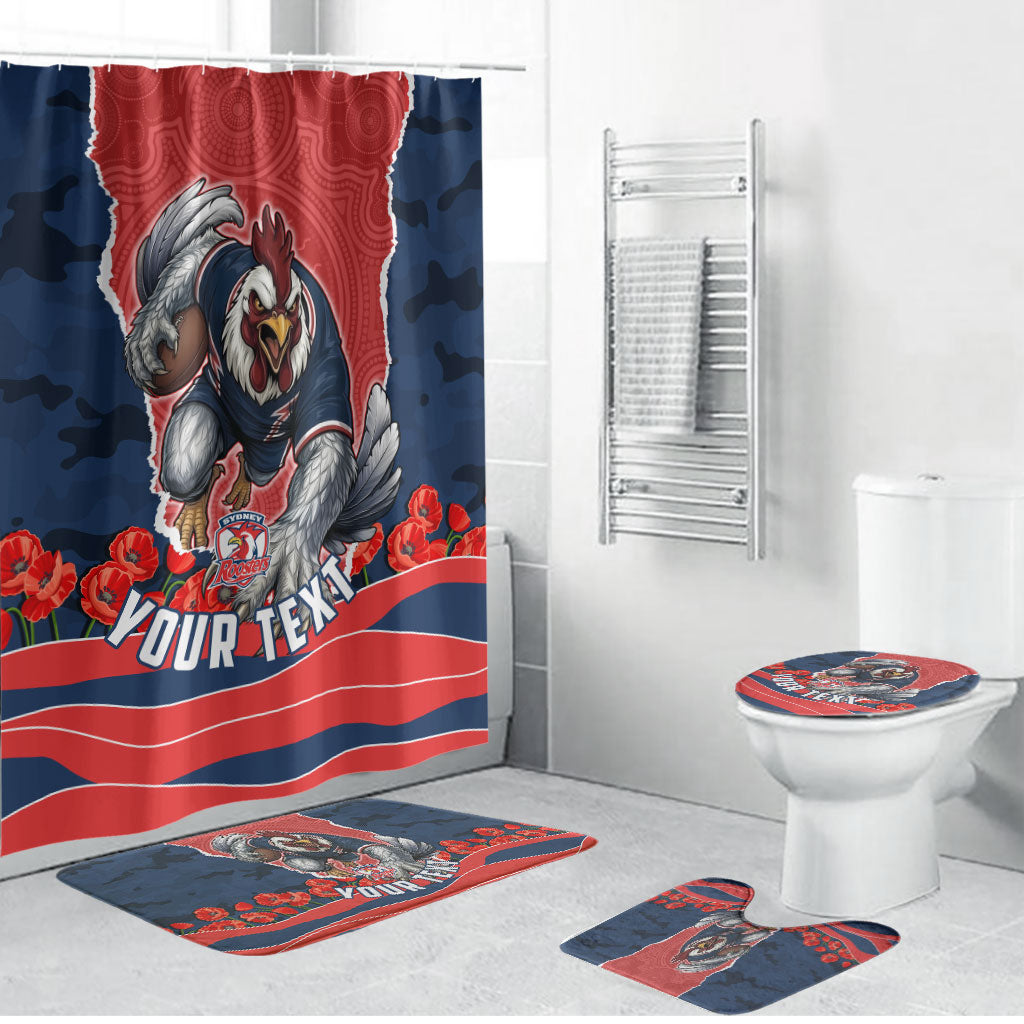 Personalized Sydney Roosters ANZAC Tribute Bathroom Set Poppy Field Soldier Silhouette Aboriginal Rugby Mascot