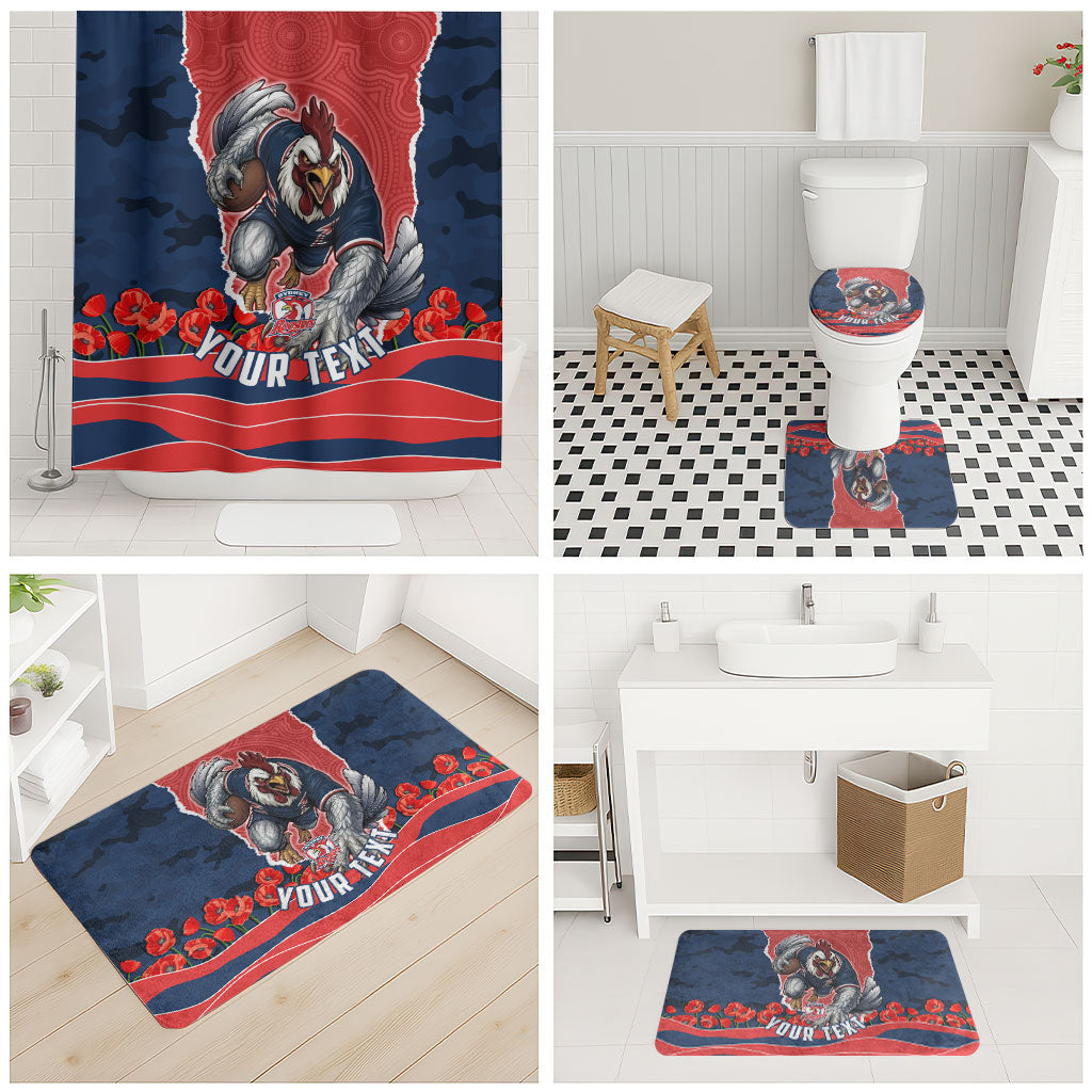 Personalized Sydney Roosters ANZAC Tribute Bathroom Set Poppy Field Soldier Silhouette Aboriginal Rugby Mascot