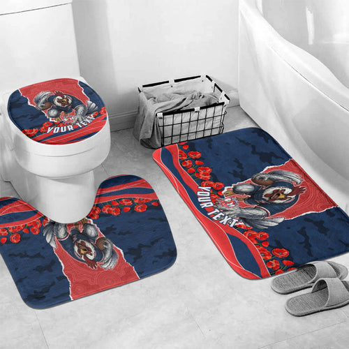 Personalized Sydney Roosters ANZAC Tribute Bathroom Set Poppy Field Soldier Silhouette Aboriginal Rugby Mascot