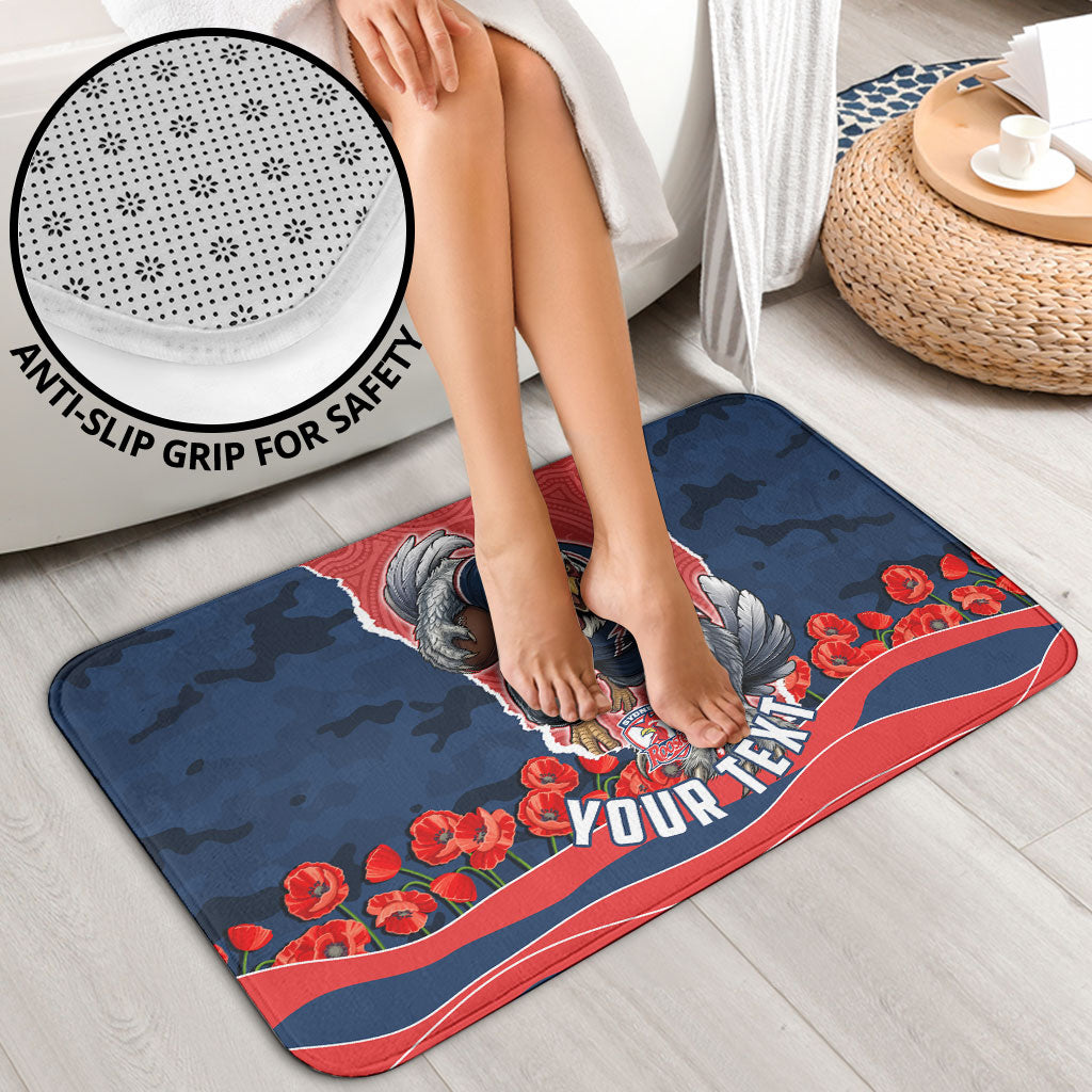 Personalized Sydney Roosters ANZAC Tribute Bathroom Set Poppy Field Soldier Silhouette Aboriginal Rugby Mascot