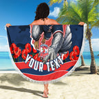 Personalized Sydney Roosters ANZAC Tribute Beach Blanket Poppy Field Soldier Silhouette Aboriginal Rugby Mascot