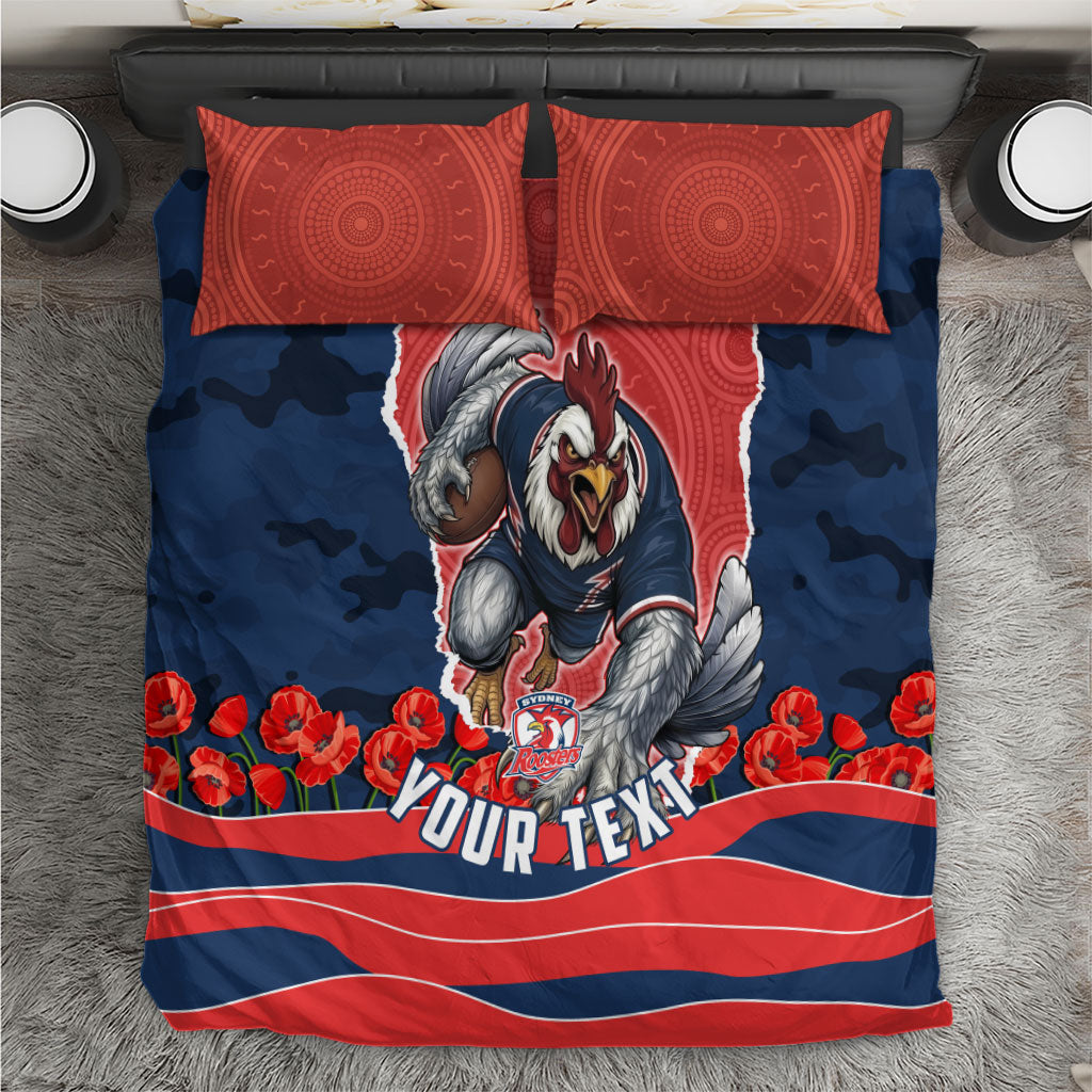 Personalized Sydney Roosters ANZAC Tribute Bedding Set Poppy Field Soldier Silhouette Aboriginal Rugby Mascot