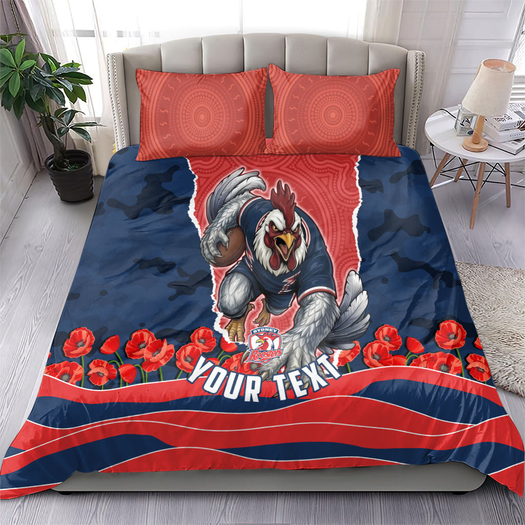 Personalized Sydney Roosters ANZAC Tribute Bedding Set Poppy Field Soldier Silhouette Aboriginal Rugby Mascot