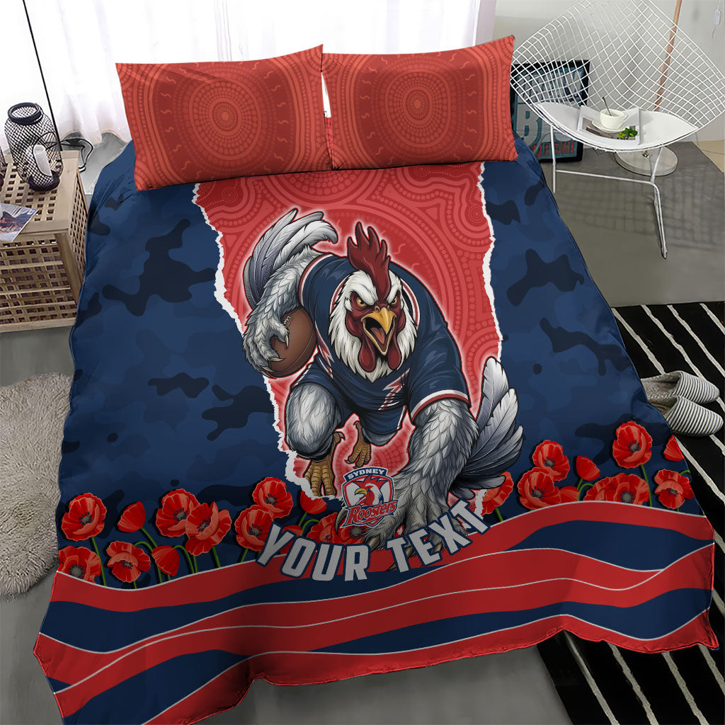 Personalized Sydney Roosters ANZAC Tribute Bedding Set Poppy Field Soldier Silhouette Aboriginal Rugby Mascot