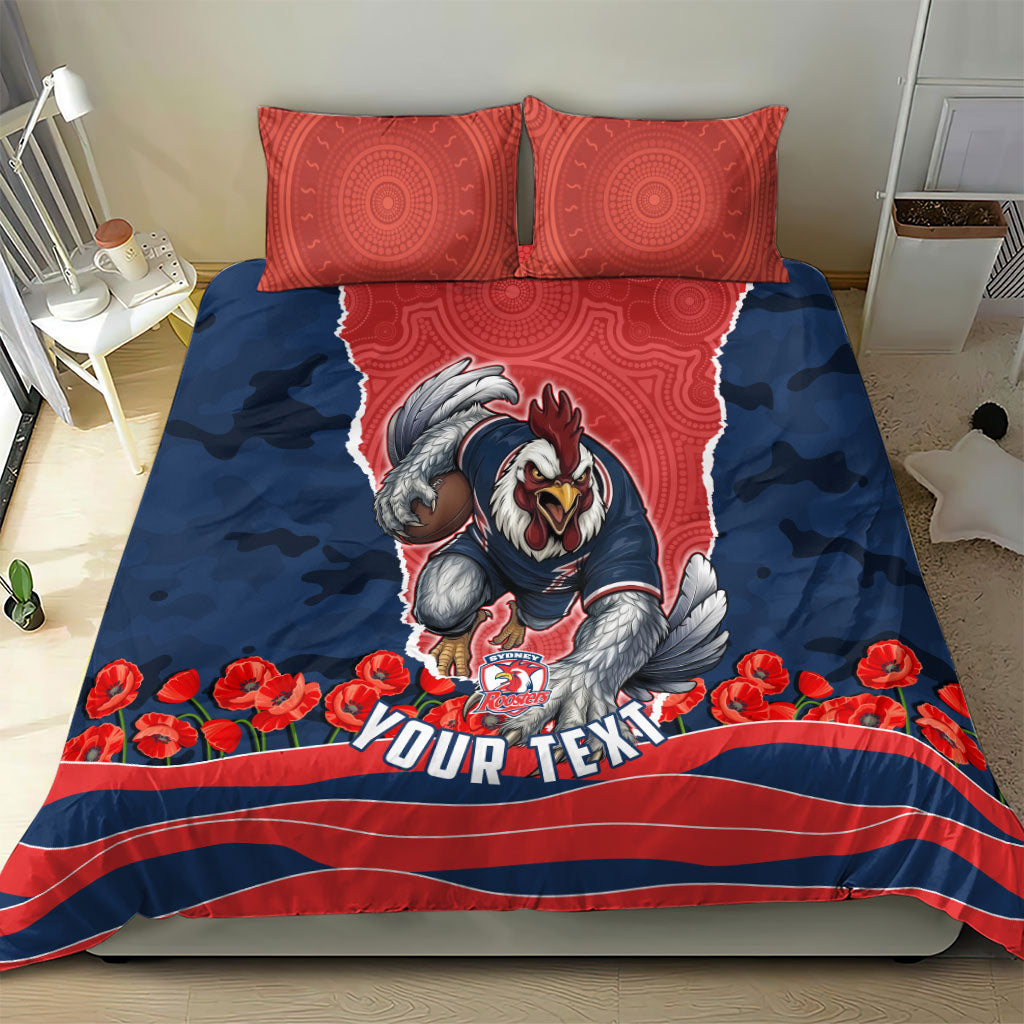 Personalized Sydney Roosters ANZAC Tribute Bedding Set Poppy Field Soldier Silhouette Aboriginal Rugby Mascot