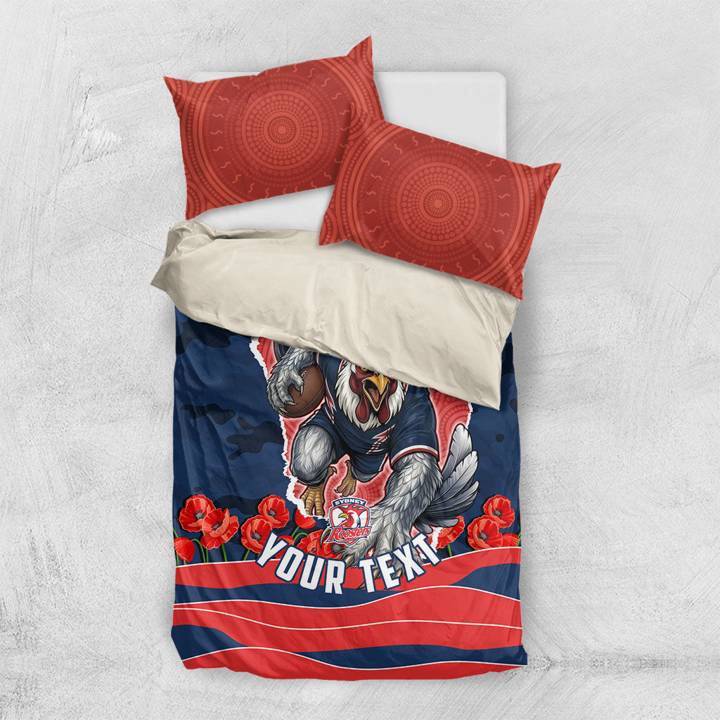 Personalized Sydney Roosters ANZAC Tribute Bedding Set Poppy Field Soldier Silhouette Aboriginal Rugby Mascot