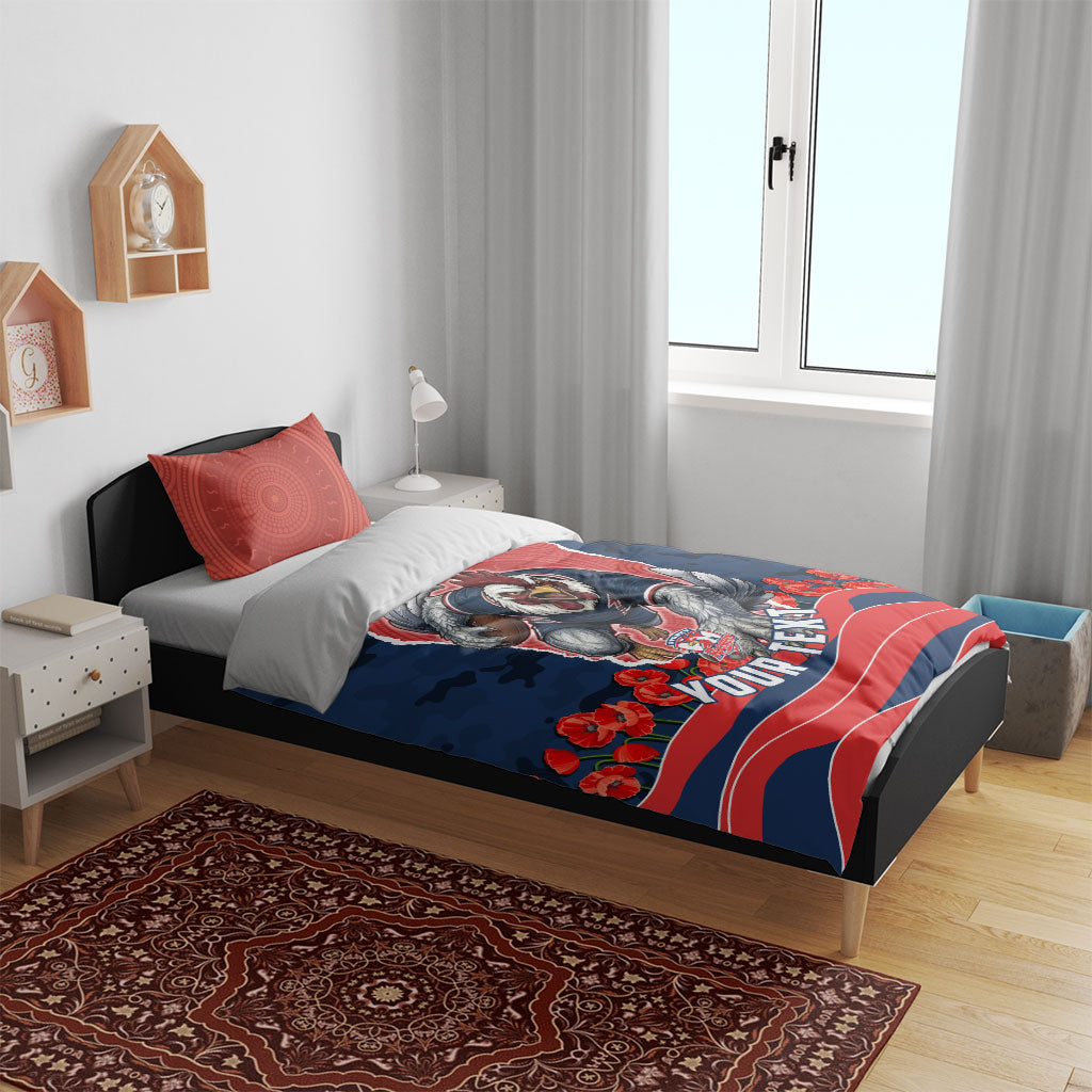 Personalized Sydney Roosters ANZAC Tribute Bedding Set Poppy Field Soldier Silhouette Aboriginal Rugby Mascot