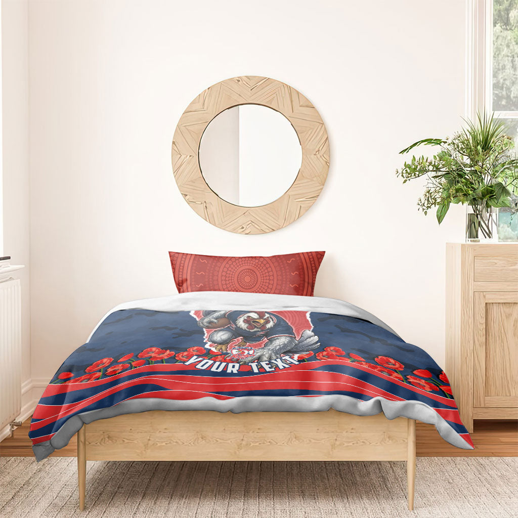 Personalized Sydney Roosters ANZAC Tribute Bedding Set Poppy Field Soldier Silhouette Aboriginal Rugby Mascot