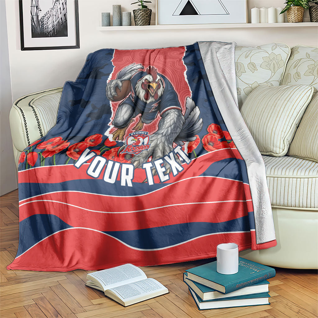 Personalized Sydney Roosters ANZAC Tribute Blanket Poppy Field Soldier Silhouette Aboriginal Rugby Mascot