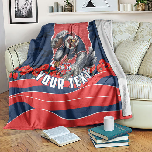 Personalized Sydney Roosters ANZAC Tribute Blanket Poppy Field Soldier Silhouette Aboriginal Rugby Mascot