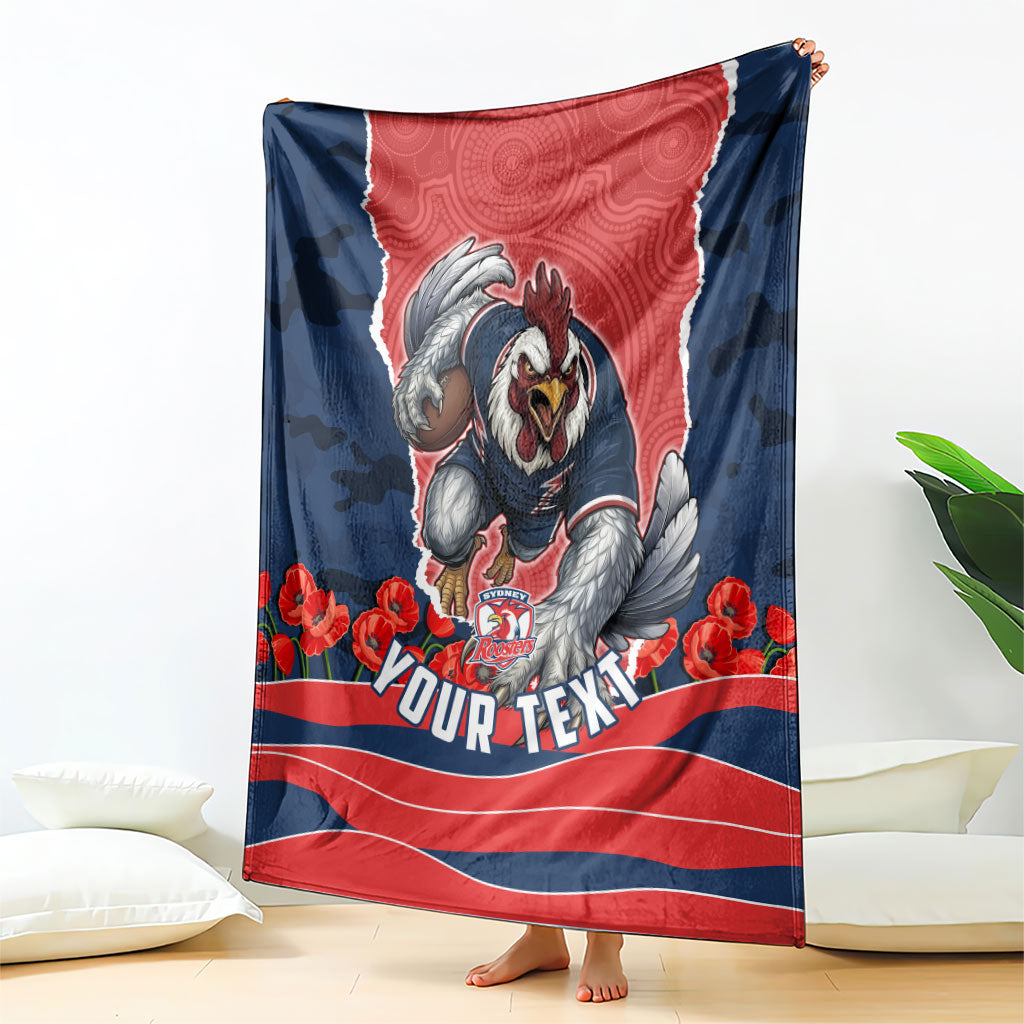Personalized Sydney Roosters ANZAC Tribute Blanket Poppy Field Soldier Silhouette Aboriginal Rugby Mascot