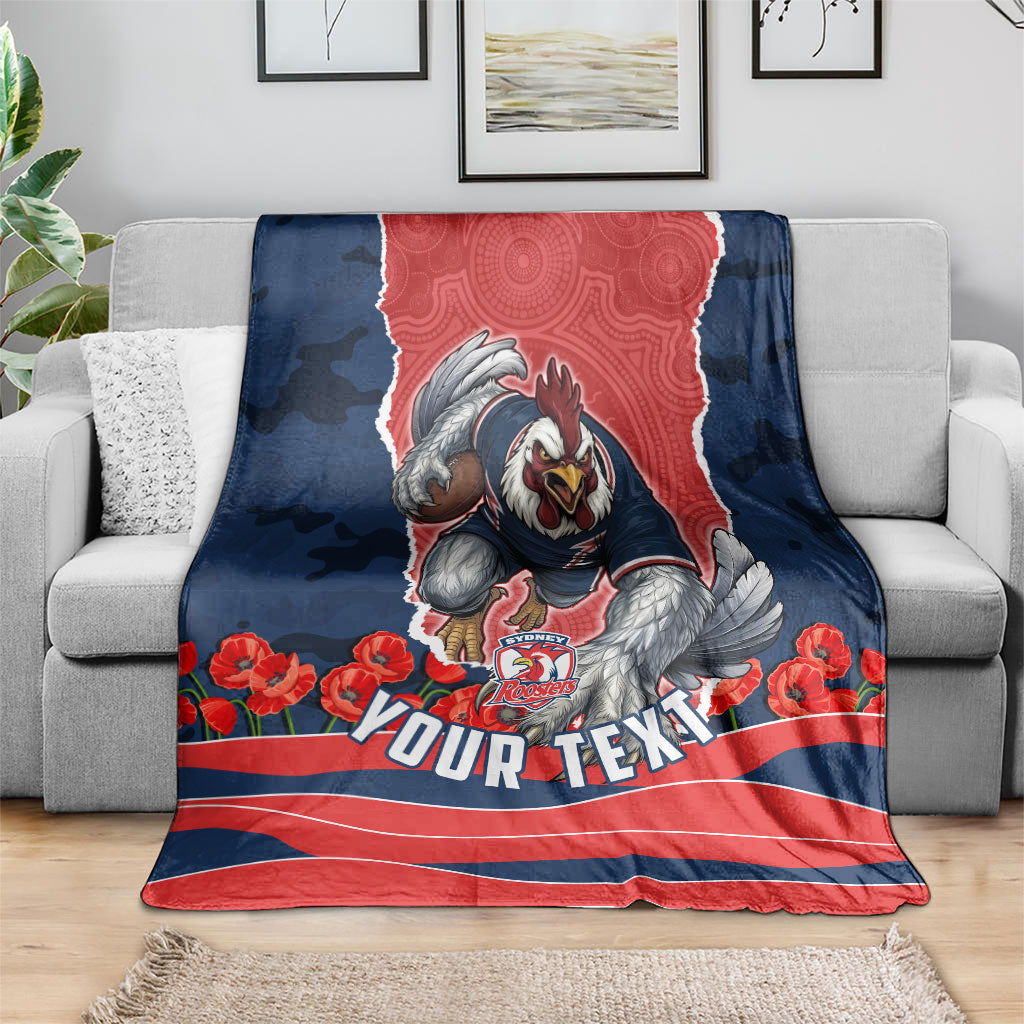 Personalized Sydney Roosters ANZAC Tribute Blanket Poppy Field Soldier Silhouette Aboriginal Rugby Mascot