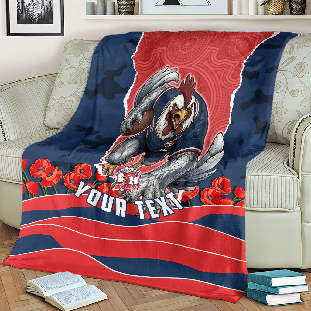 Personalized Sydney Roosters ANZAC Tribute Blanket Poppy Field Soldier Silhouette Aboriginal Rugby Mascot