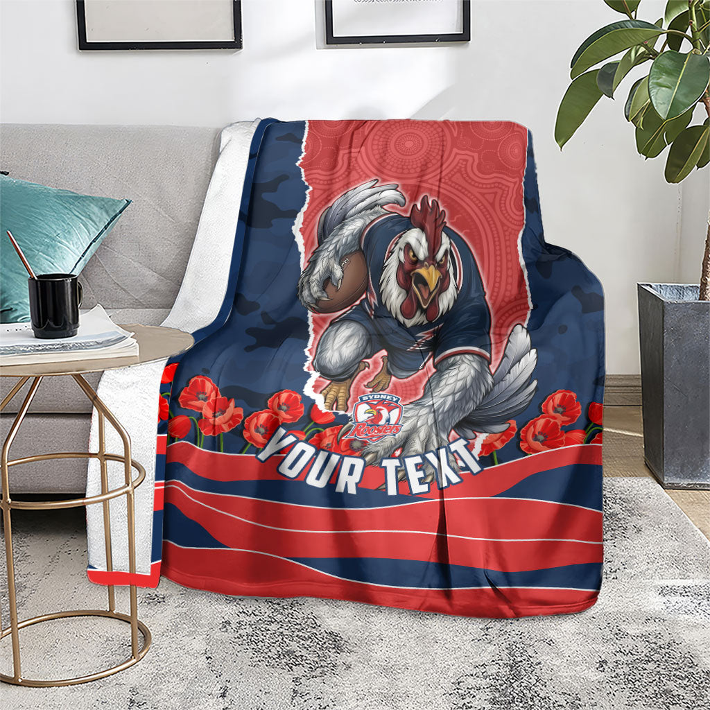 Personalized Sydney Roosters ANZAC Tribute Blanket Poppy Field Soldier Silhouette Aboriginal Rugby Mascot