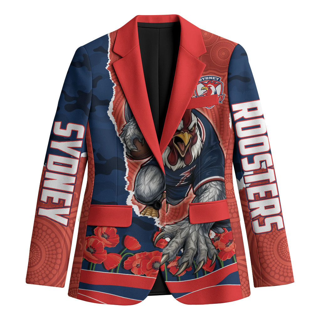 Personalized Sydney Roosters ANZAC Tribute Blazer Poppy Field Soldier Silhouette Aboriginal Rugby Mascot