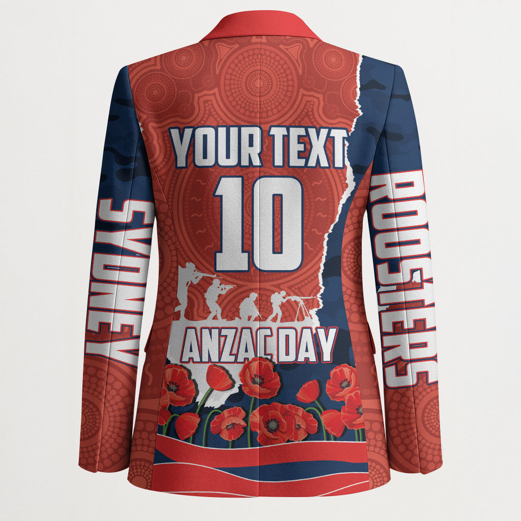 Personalized Sydney Roosters ANZAC Tribute Blazer Poppy Field Soldier Silhouette Aboriginal Rugby Mascot