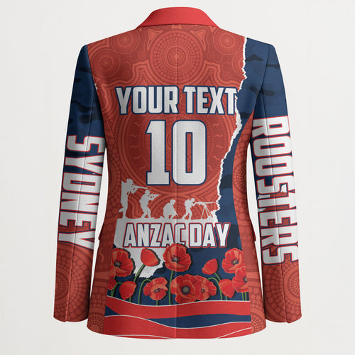 Personalized Sydney Roosters ANZAC Tribute Blazer Poppy Field Soldier Silhouette Aboriginal Rugby Mascot