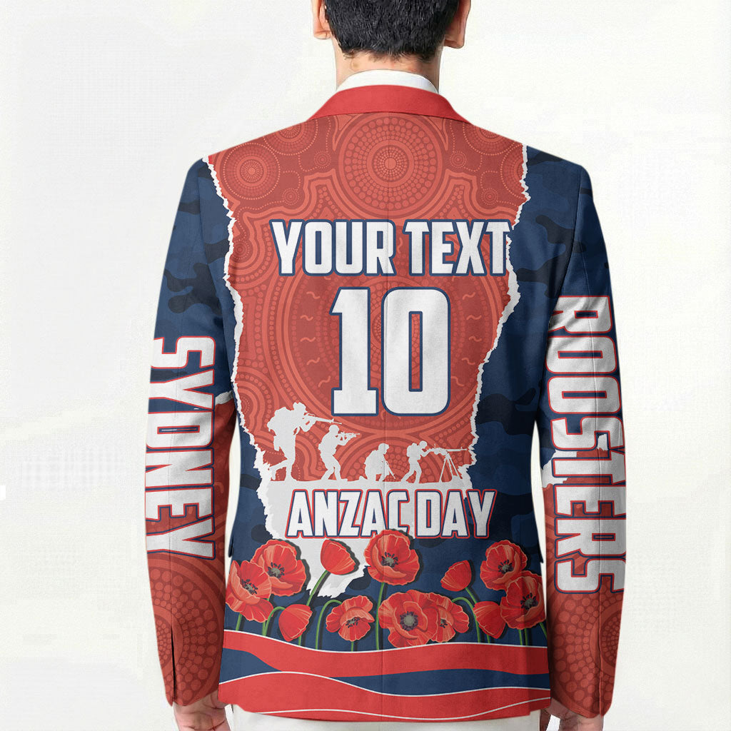 Personalized Sydney Roosters ANZAC Tribute Blazer Poppy Field Soldier Silhouette Aboriginal Rugby Mascot