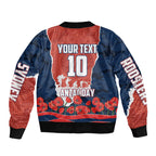 Personalized Sydney Roosters ANZAC Tribute Bomber Jacket Poppy Field Soldier Silhouette Aboriginal Rugby Mascot