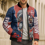 Personalized Sydney Roosters ANZAC Tribute Bomber Puffer Jacket Poppy Field Soldier Silhouette Aboriginal Rugby Mascot