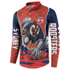 Personalized Sydney Roosters ANZAC Tribute Button Sweatshirt Poppy Field Soldier Silhouette Aboriginal Rugby Mascot