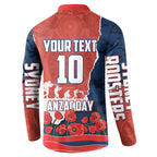 Personalized Sydney Roosters ANZAC Tribute Button Sweatshirt Poppy Field Soldier Silhouette Aboriginal Rugby Mascot