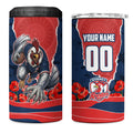 Personalized Sydney Roosters ANZAC Tribute 4 in 1 Can Cooler Tumbler Poppy Field Soldier Silhouette Aboriginal Rugby Mascot