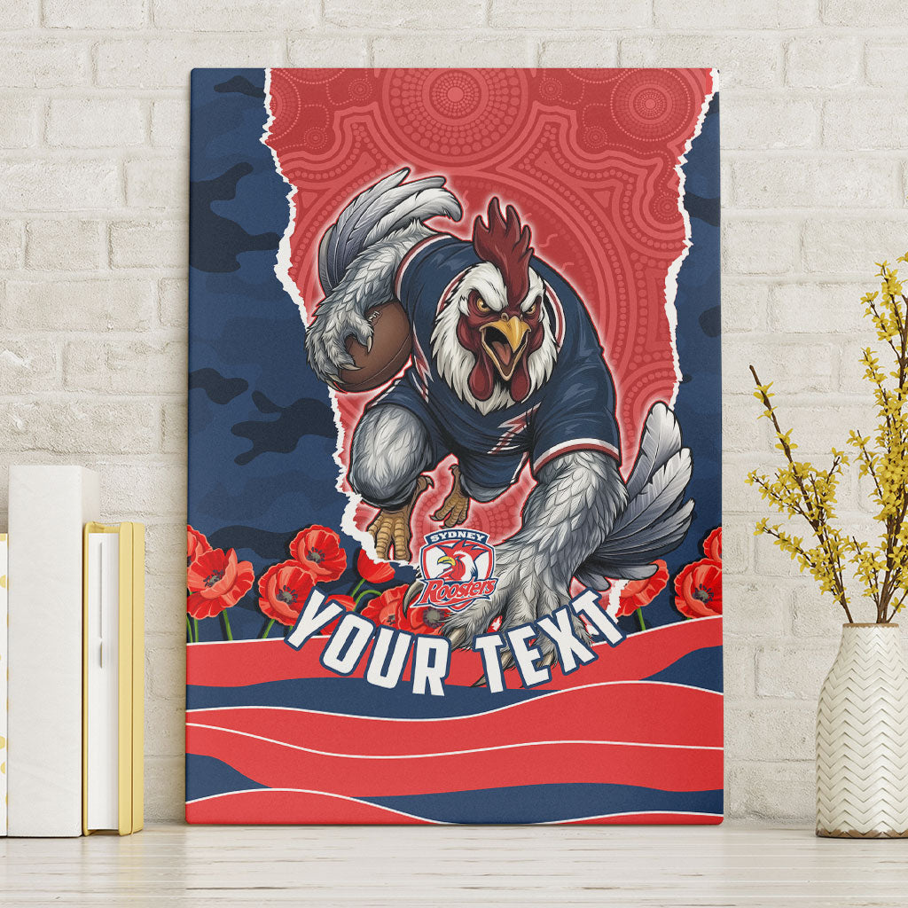 Personalized Sydney Roosters ANZAC Tribute Canvas Wall Art Poppy Field Soldier Silhouette Aboriginal Rugby Mascot