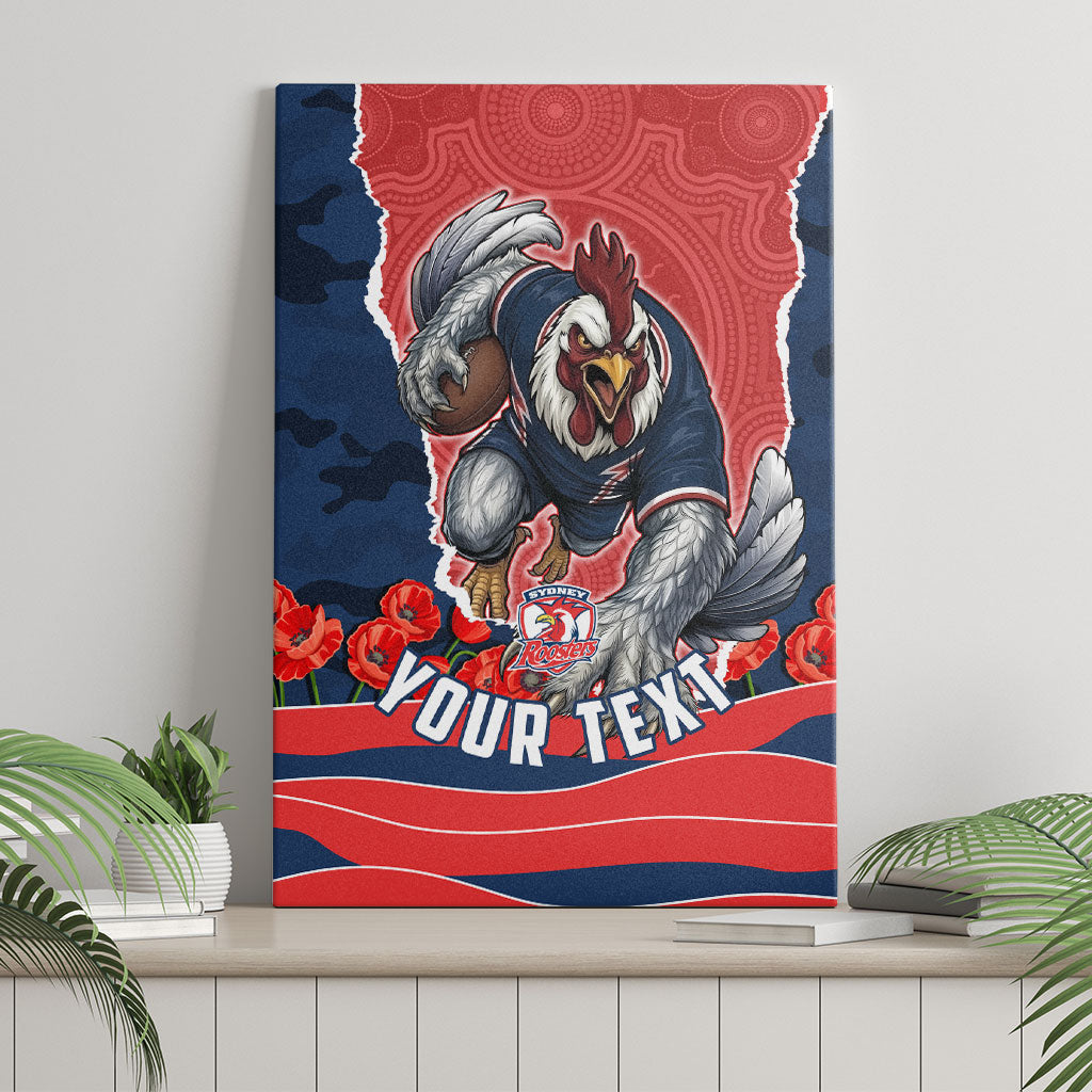 Personalized Sydney Roosters ANZAC Tribute Canvas Wall Art Poppy Field Soldier Silhouette Aboriginal Rugby Mascot