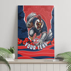 Personalized Sydney Roosters ANZAC Tribute Canvas Wall Art Poppy Field Soldier Silhouette Aboriginal Rugby Mascot