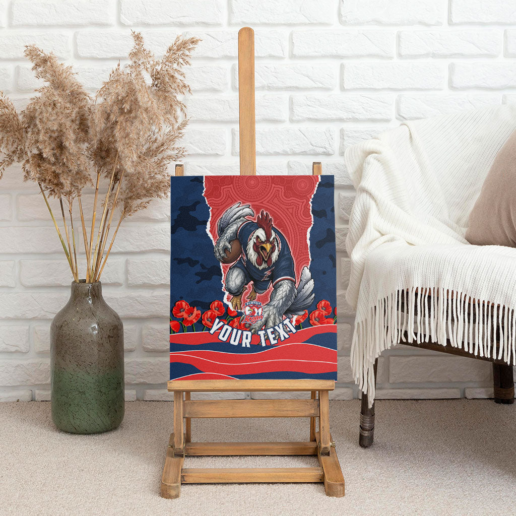 Personalized Sydney Roosters ANZAC Tribute Canvas Wall Art Poppy Field Soldier Silhouette Aboriginal Rugby Mascot