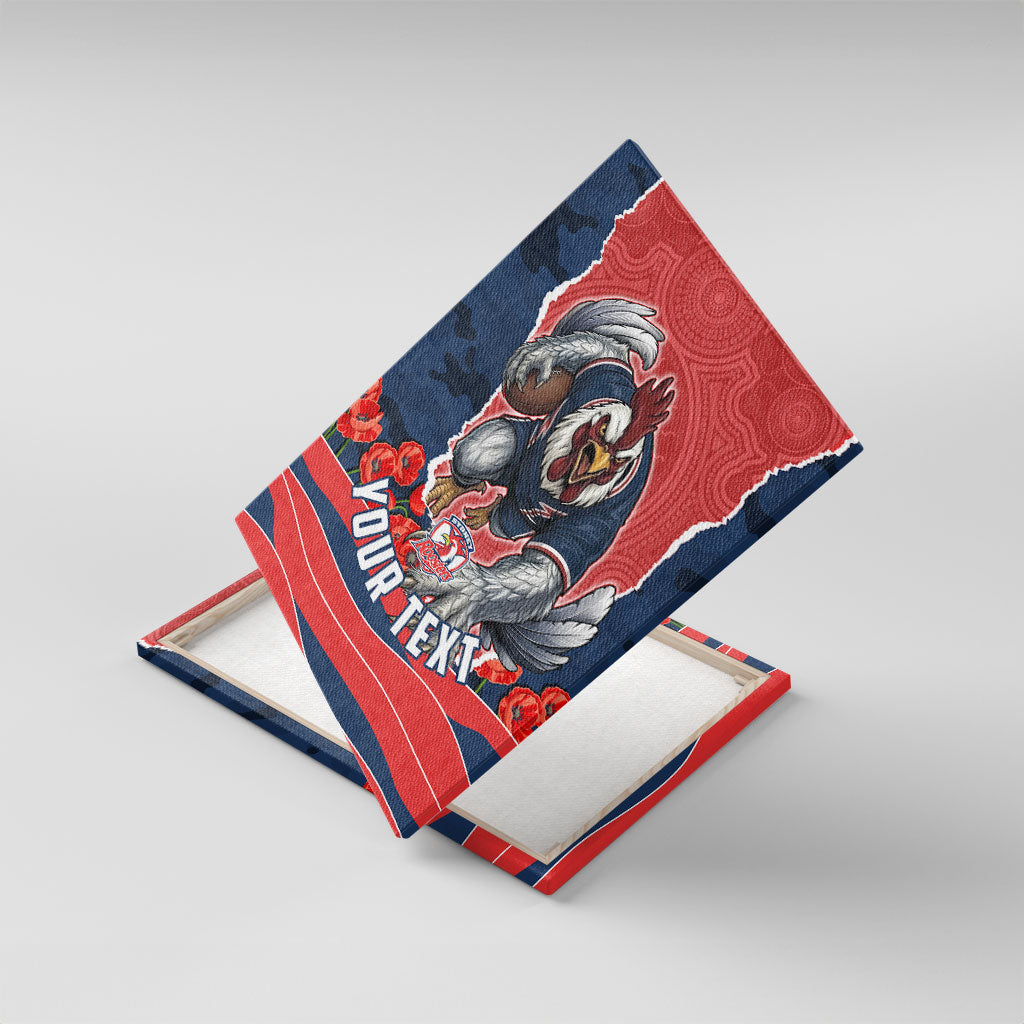 Personalized Sydney Roosters ANZAC Tribute Canvas Wall Art Poppy Field Soldier Silhouette Aboriginal Rugby Mascot