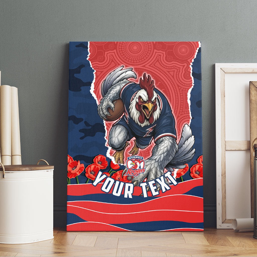 Personalized Sydney Roosters ANZAC Tribute Canvas Wall Art Poppy Field Soldier Silhouette Aboriginal Rugby Mascot