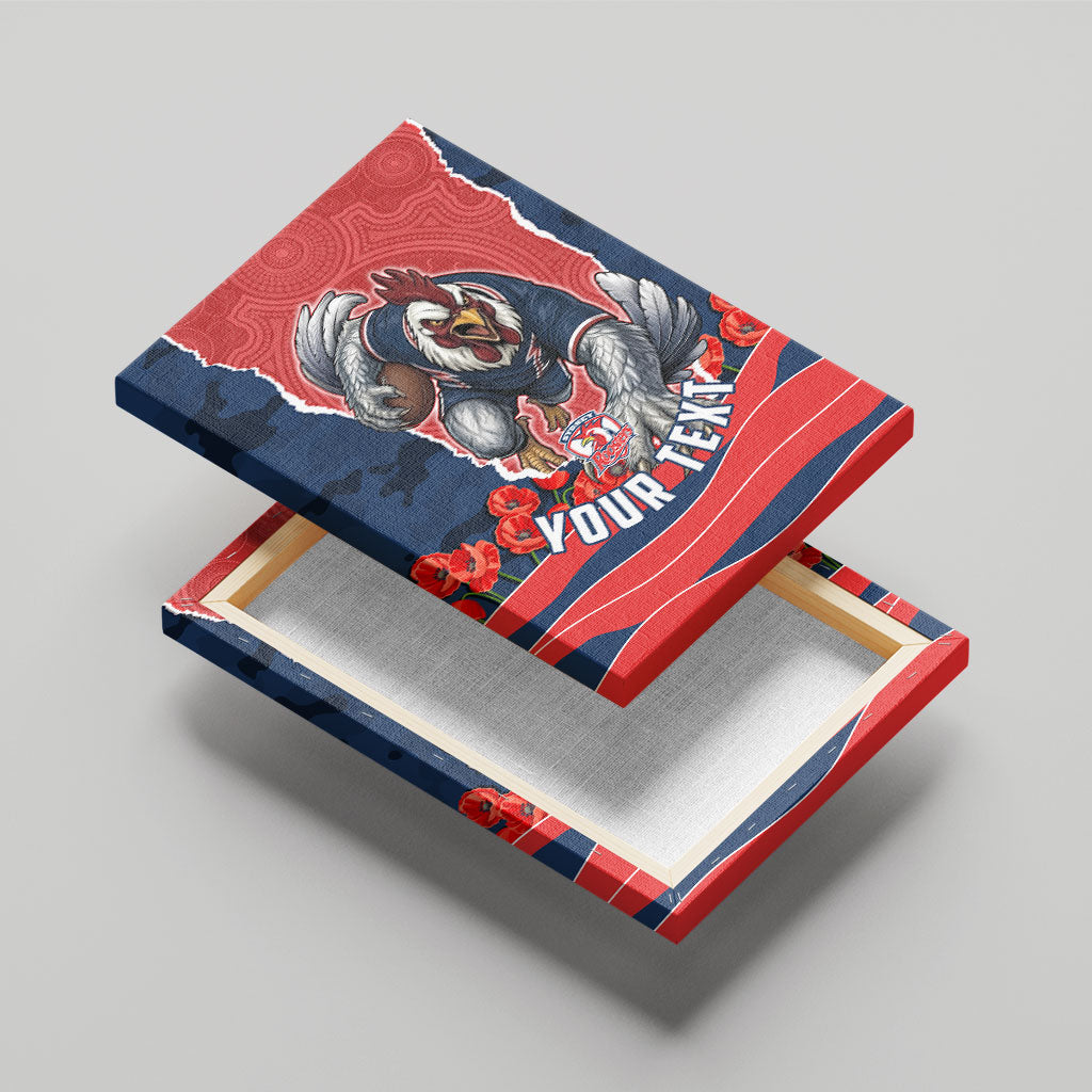 Personalized Sydney Roosters ANZAC Tribute Canvas Wall Art Poppy Field Soldier Silhouette Aboriginal Rugby Mascot
