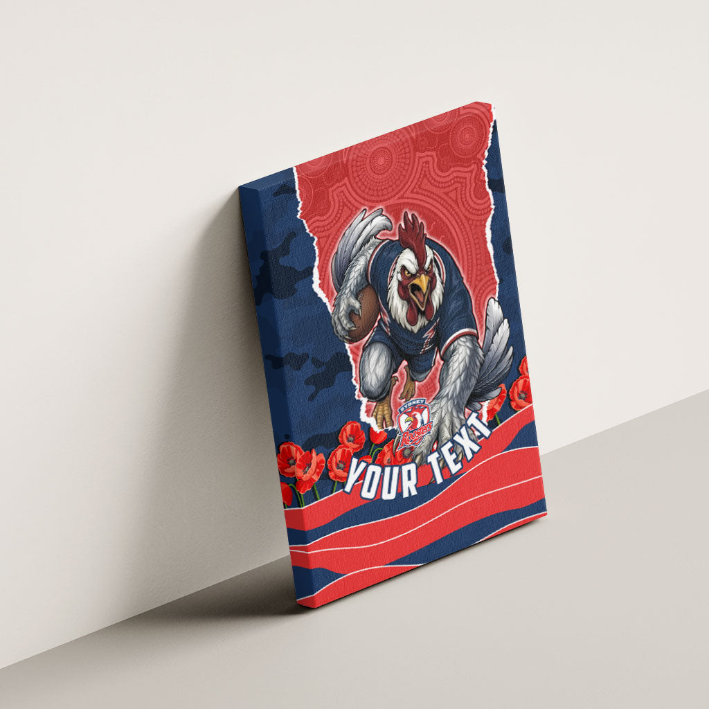 Personalized Sydney Roosters ANZAC Tribute Canvas Wall Art Poppy Field Soldier Silhouette Aboriginal Rugby Mascot