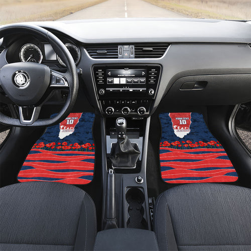 Personalized Sydney Roosters ANZAC Tribute Car Mats Poppy Field Soldier Silhouette Aboriginal Rugby Mascot