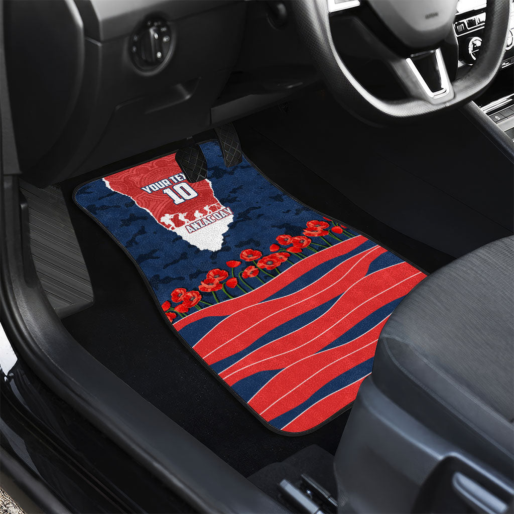 Personalized Sydney Roosters ANZAC Tribute Car Mats Poppy Field Soldier Silhouette Aboriginal Rugby Mascot
