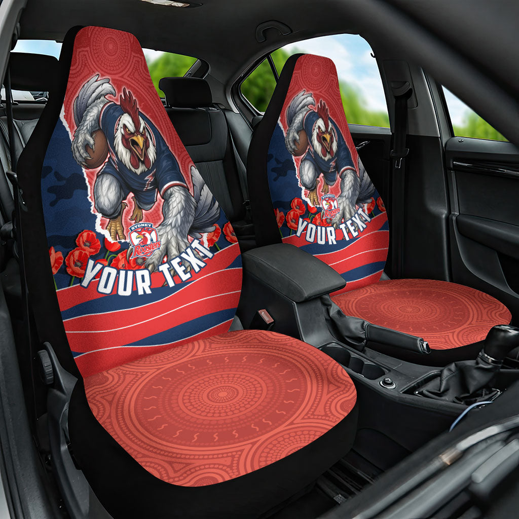 Personalized Sydney Roosters ANZAC Tribute Car Seat Cover Poppy Field Soldier Silhouette Aboriginal Rugby Mascot